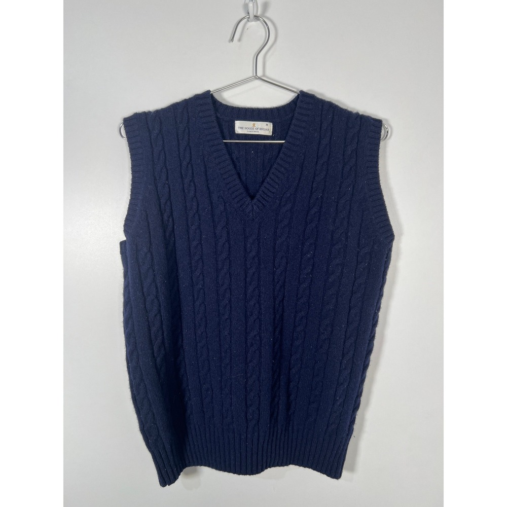 House of Bruar Navy Blue Cable Knit Lambswool Sweater Vest Dark Academia Medium